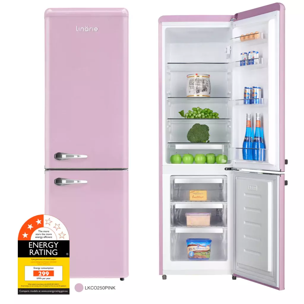 Linarie 242L Bottom Mount Refrigerator Pink, LKCO250PINK - Factory Seconds