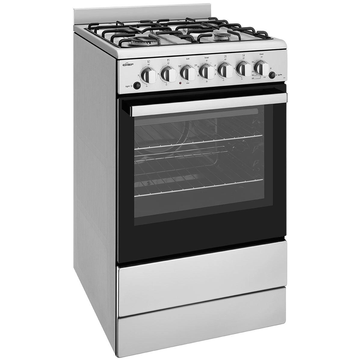 Chef 54cm Freestanding Gas Cooker Stainless Steel CFG504SCH - Factory Seconds