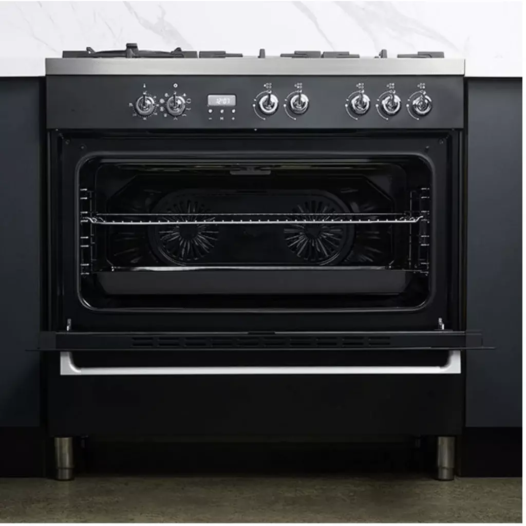 Omega 90cm 9 Function Freestanding Dual Fuel Oven OF910FXCOM - Carton Damaged