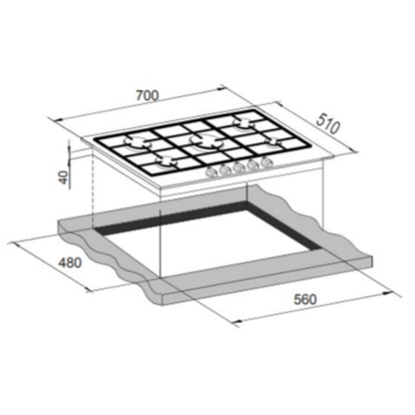 Brand New Trinity TRG700BK 70cm 5 Burner Gas Black Glass Cooktop